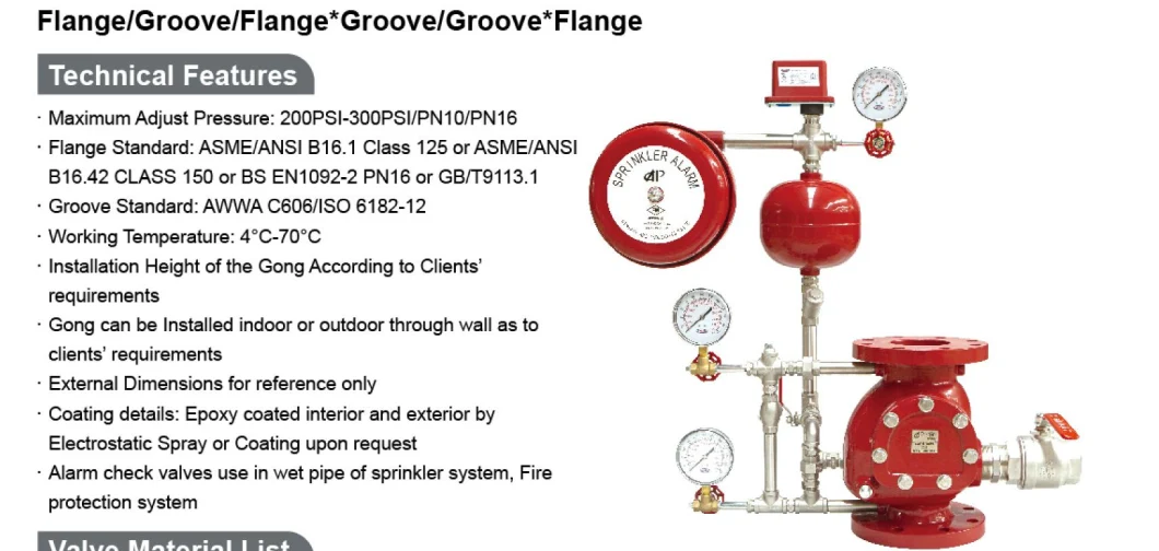 4 Inch DN100 Fire Sprinkler System Used Wet Alarm Check Valve Flange End Approved FM